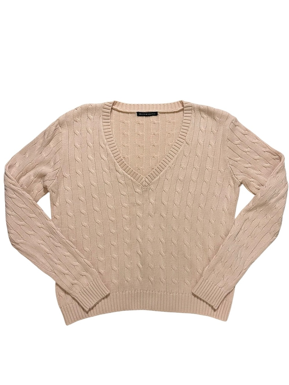 Brandy Melville Cable Knit V Neck Sweater in Light Pink OS
